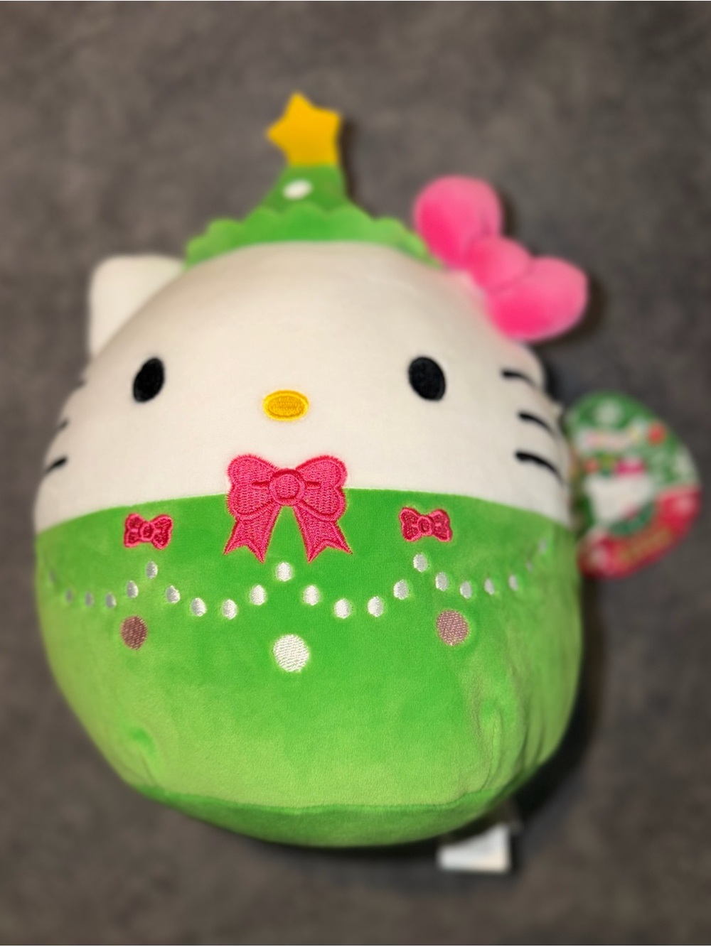 Hello Kitty Green Christmas Tree Plush Toy - Holiday Bow Squishmallows